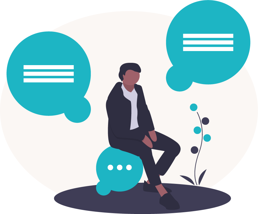 Illustration von einem Mann, dem Ideen durch den Kopf gehen